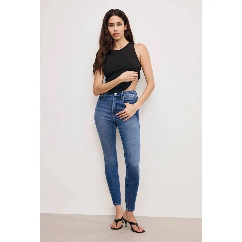 Good American Good Waist Skinny High Rise Jeans Indigo 312 Wash Size 6/28
